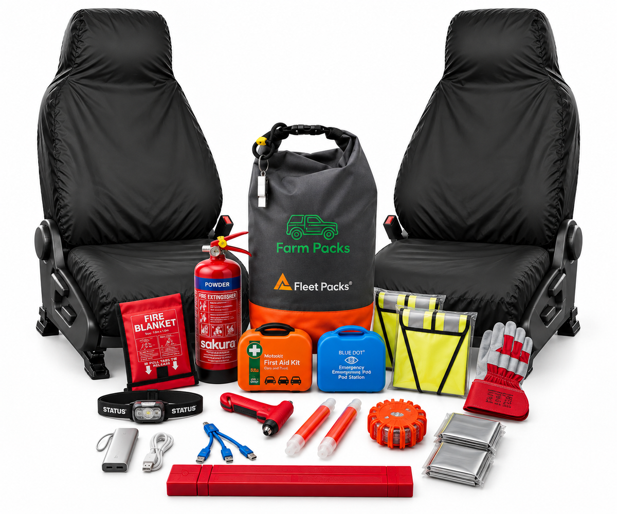 Pickup & 4x4 Driver + Passenger Seat Covers + Safety Kit Bundle
