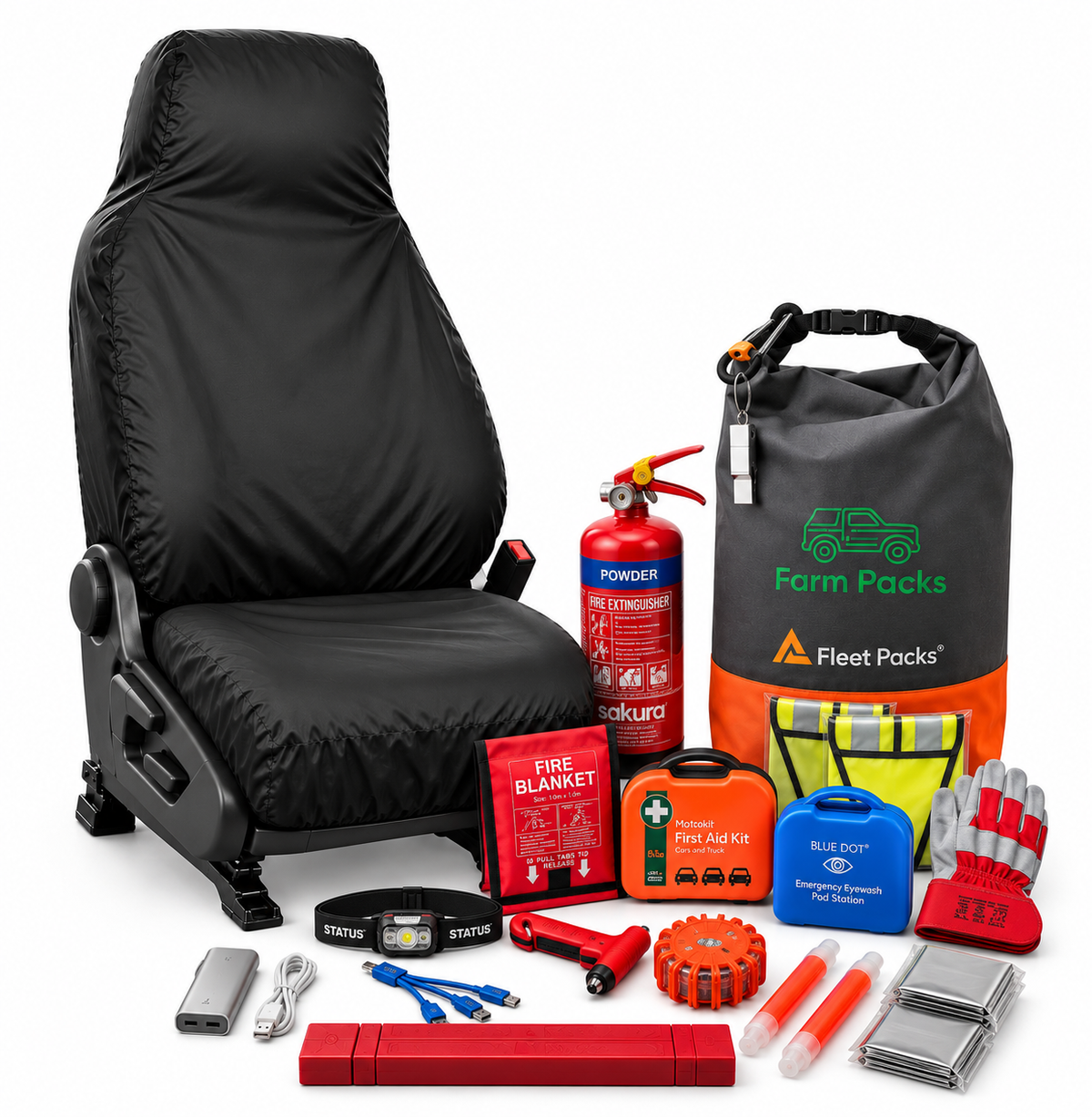 Pickup & 4x4 Driver Seat Cover + Safety Kit Bundle