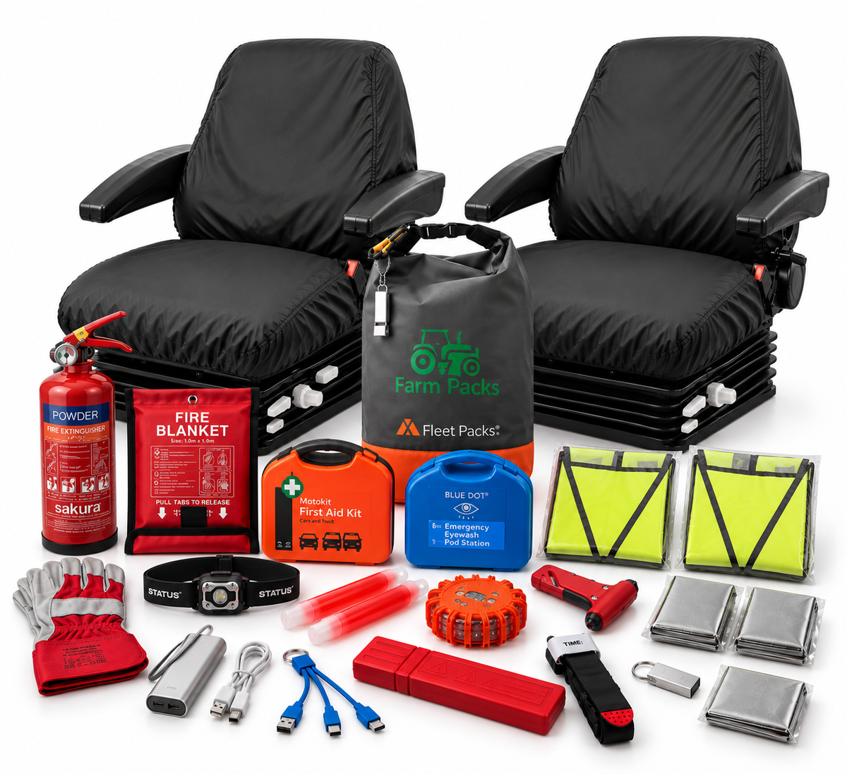 Telehandler 2 x Low Back Seat Covers + Safety Kit Bundle