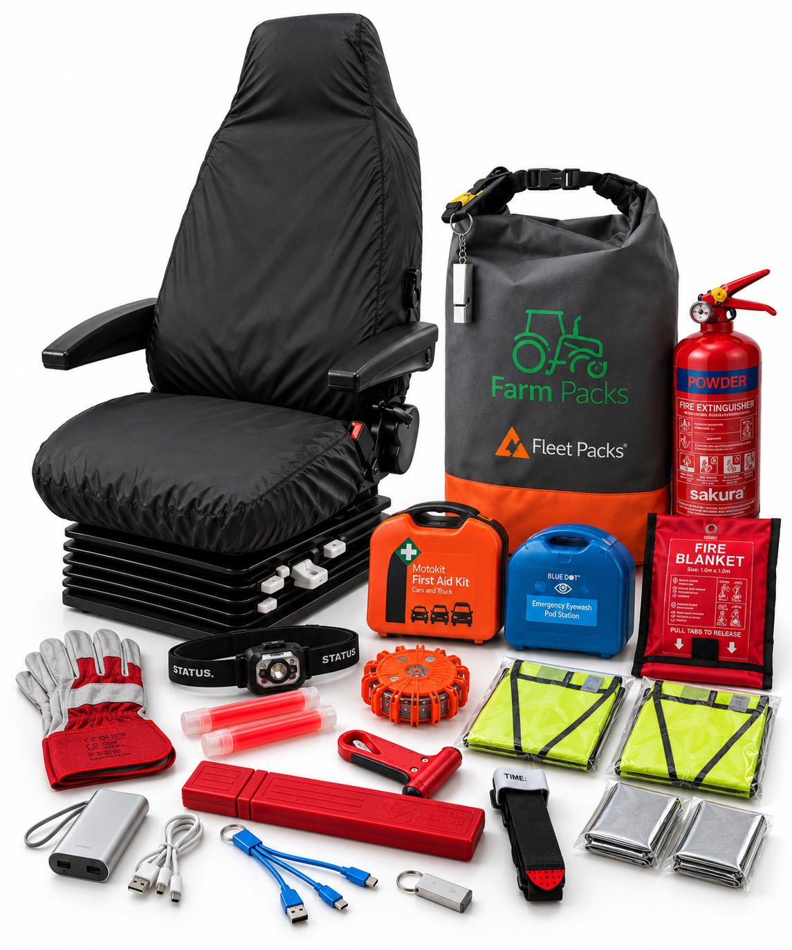 Tractor High Back Seat Cover + Safety Kit Bundle