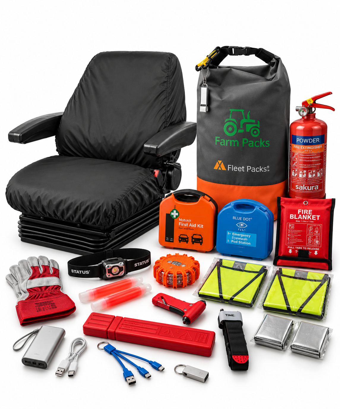 Forklift & Access Low Back Seat Cover + Safety Kit Bundle