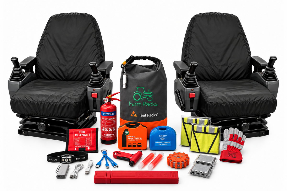 Excavator & Digger 2 x Low Back Seat Covers + Safety Kit Bundle