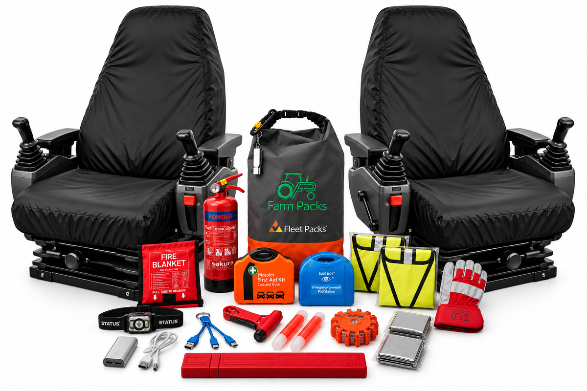 Excavator & Digger 2 x High Back Seat Covers + Safety Kit Bundle