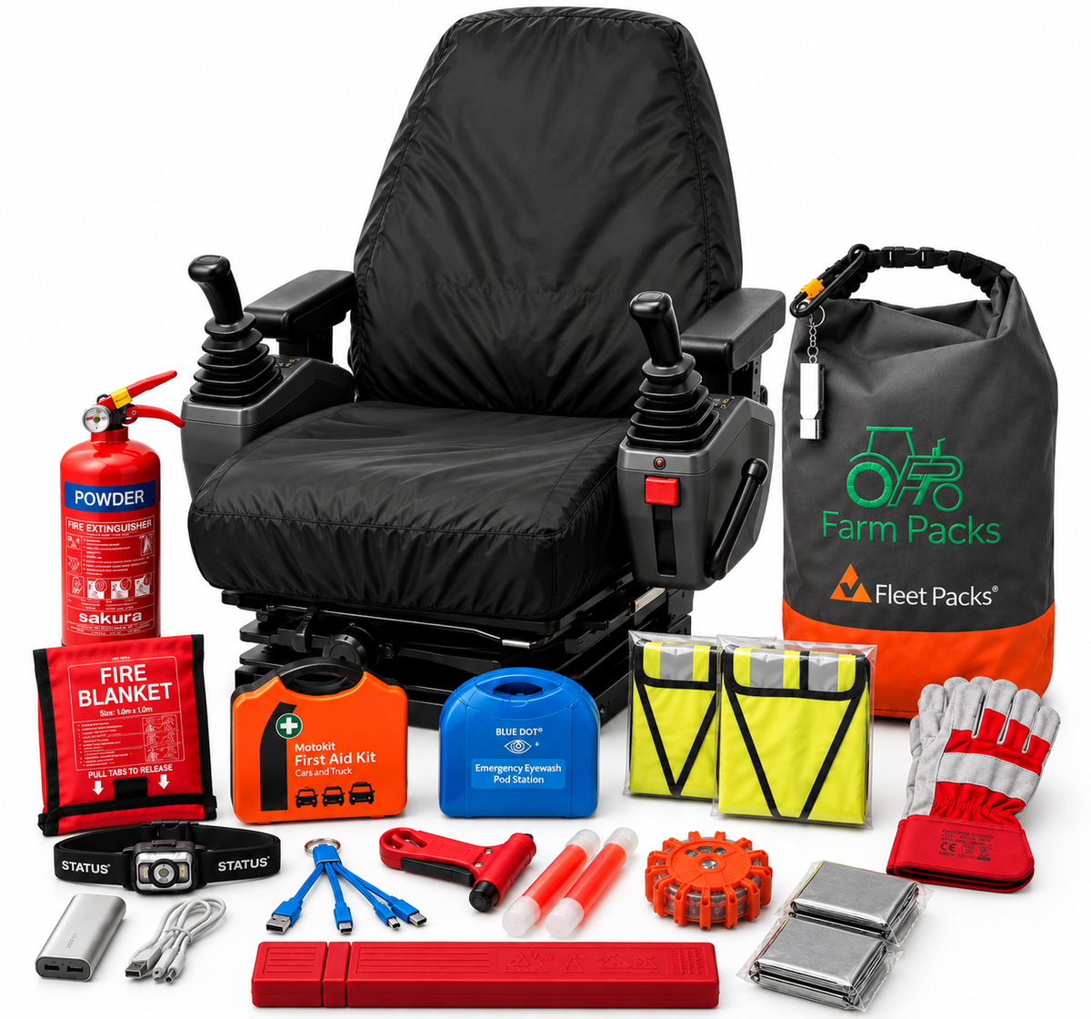 Excavator & Digger Low Back Seat Cover + Safety Kit Bundle