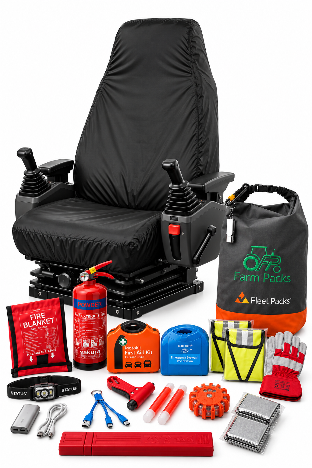 Excavator & Digger High Back Seat Cover + Safety Kit Bundle