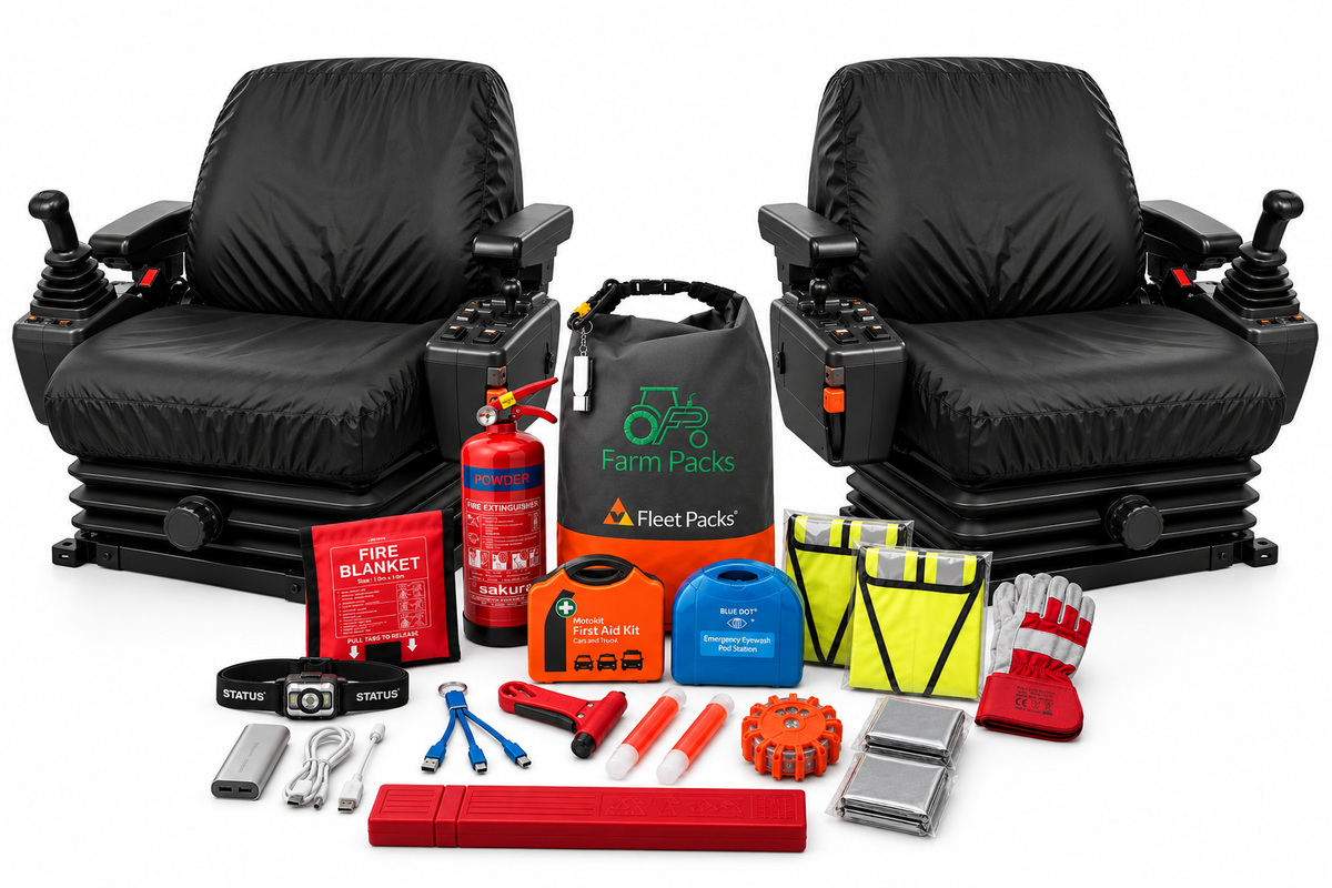 Loader & Dumper 2 x Low Back Seat Covers + Safety Kit Bundle