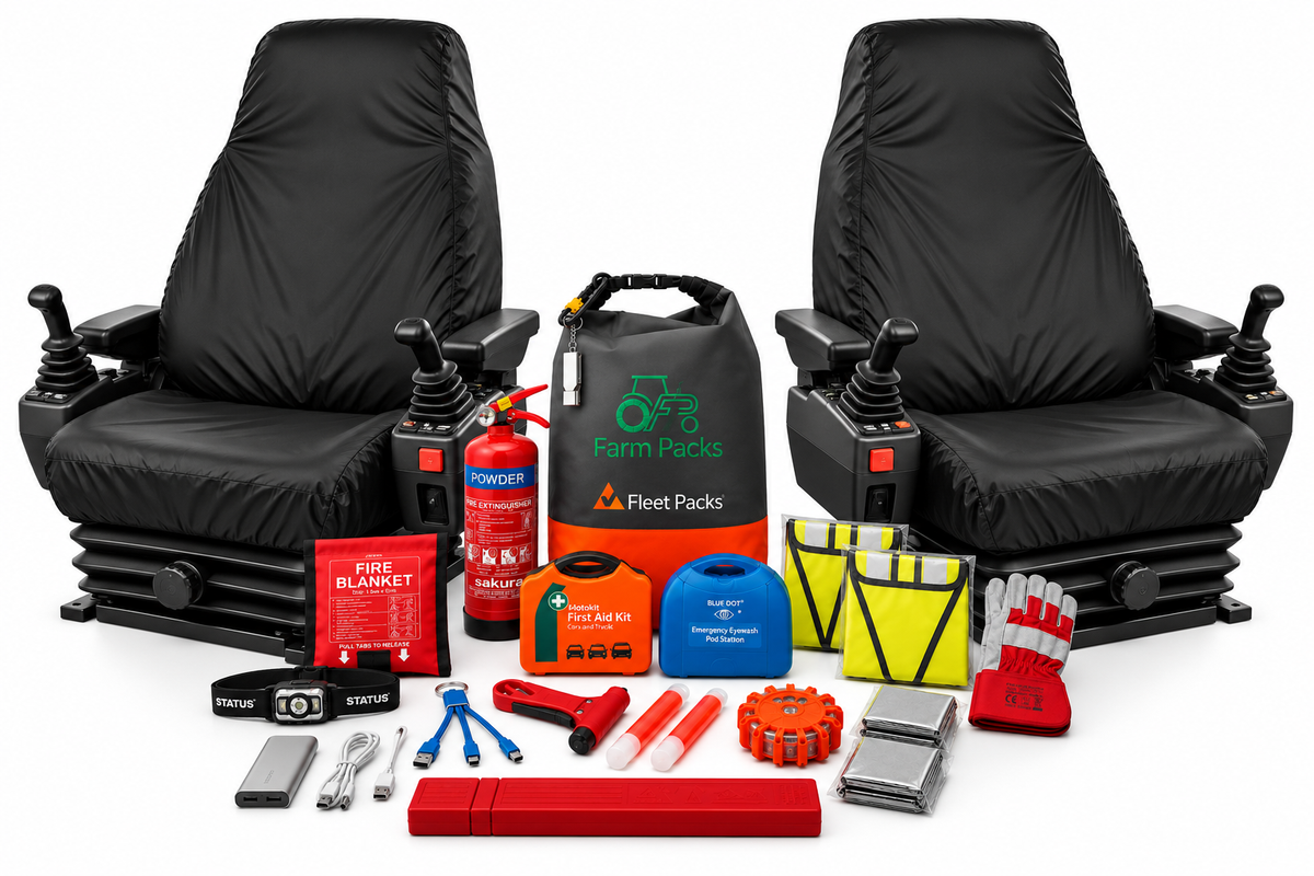 Loader & Dumper 2 x High Back Seat Covers + Safety Kit Bundle