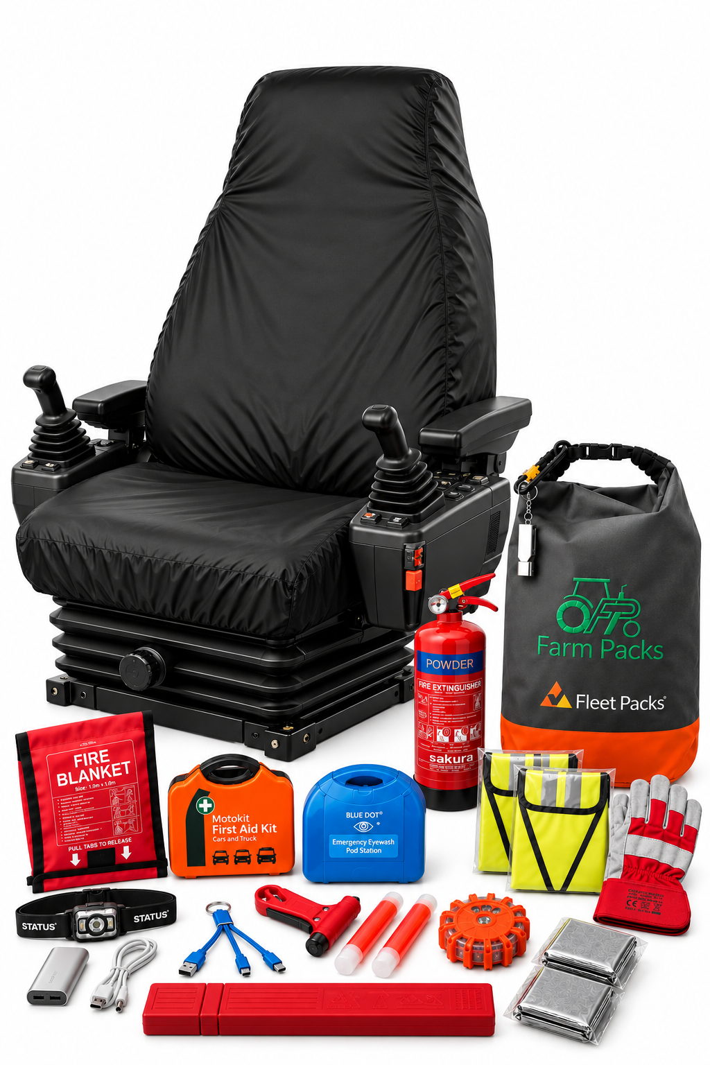 Loader & Dumper High Back Seat Cover + Safety Kit Bundle