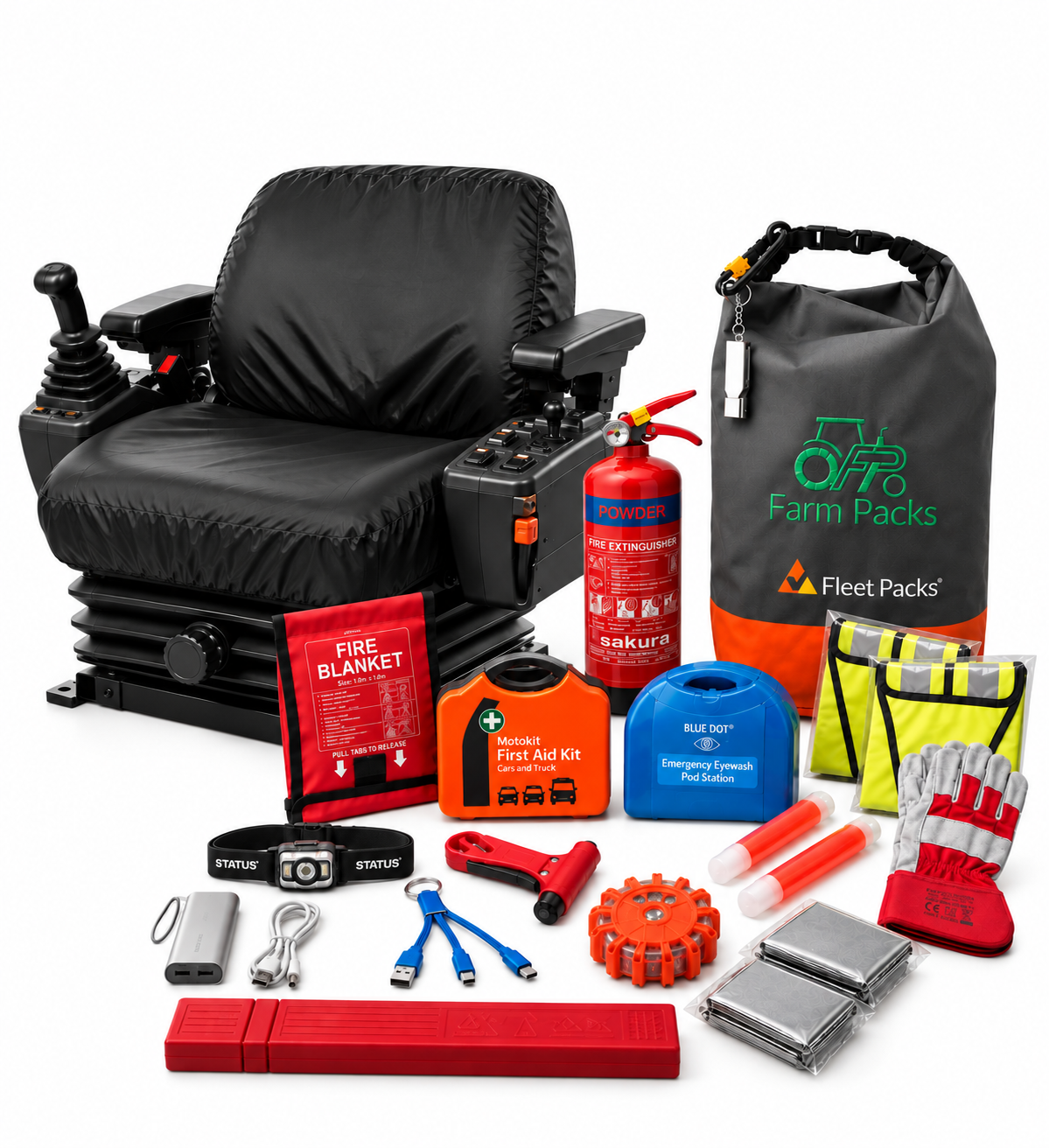 Loader & Dumper Low Back Seat Cover + Safety Kit Bundle