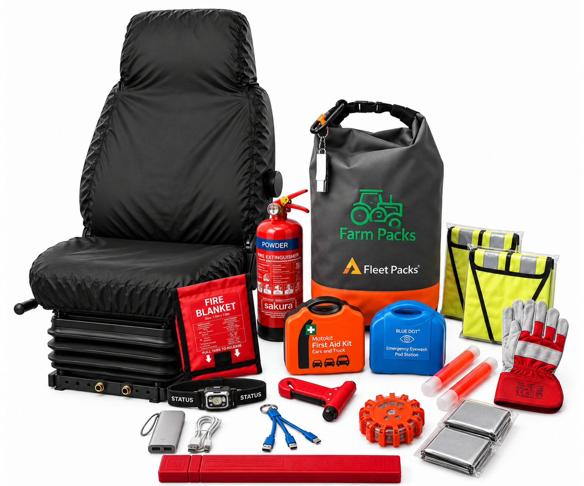 Telehandler High Back Seat Cover + Safety Kit Bundle