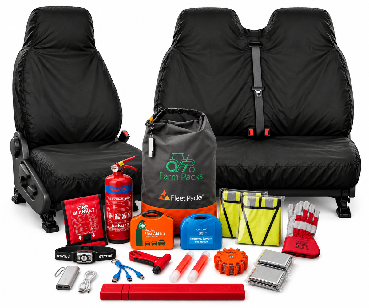 Van Driver + Double Passenger Seat Covers + Safety Kit Bundle